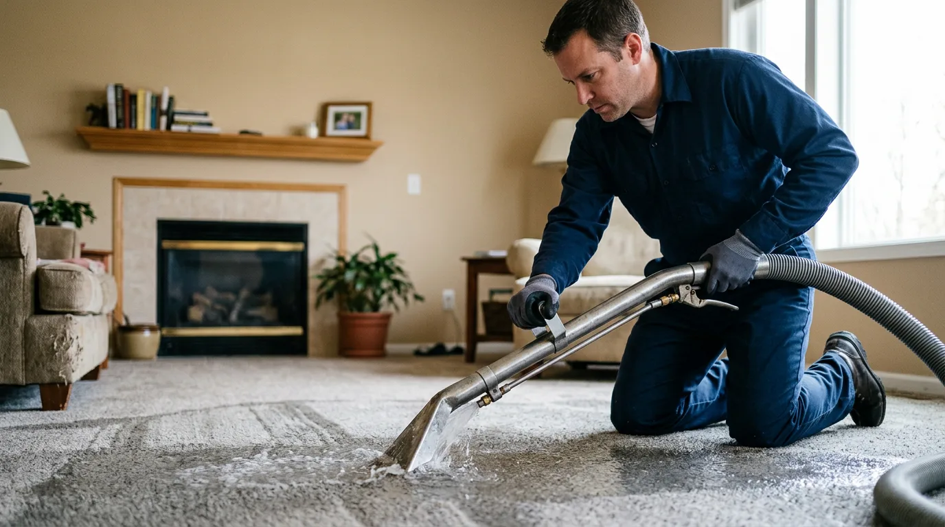 Water damage restoration technician working near Palmer, KS